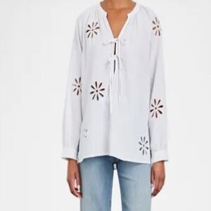 Rails White Floral Linen Brielle Eyelet Blouse